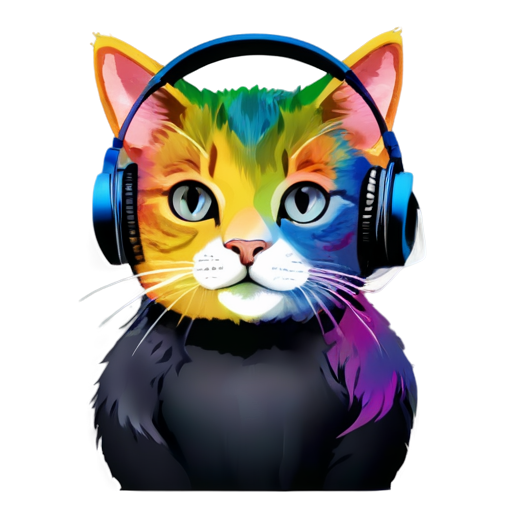 A rainbow cat with headphones and singing - icon | sticker