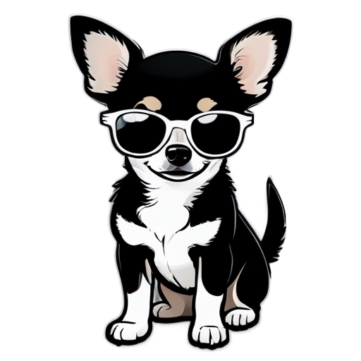 chihuahua black and white color with sunglasses - icon | sticker