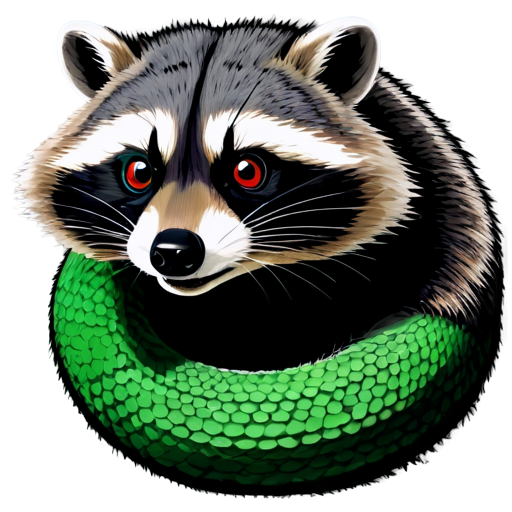 Raccoon with snake eyes, games, play, rgb - icon | sticker