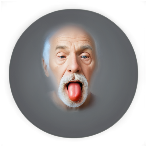 a circle shaped pill is dissolving on an old guy's tongue. the pill has started to melt. make it clear vision. make proportions ideal. - icon | sticker