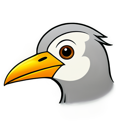 A simple line-drawn cartoon avatar of a cute bird's head with its beak open, in profile. - icon | sticker