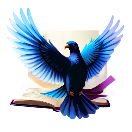 Generate an APP icon, using the graphics of flying birds and books, and the color is blue-purple, which means freedom and flying - icon | sticker