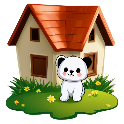 There is a house on the grass and there are animals around. - icon | sticker