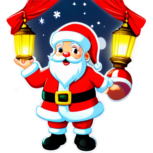 christmas musical lanterns with santa - icon | sticker