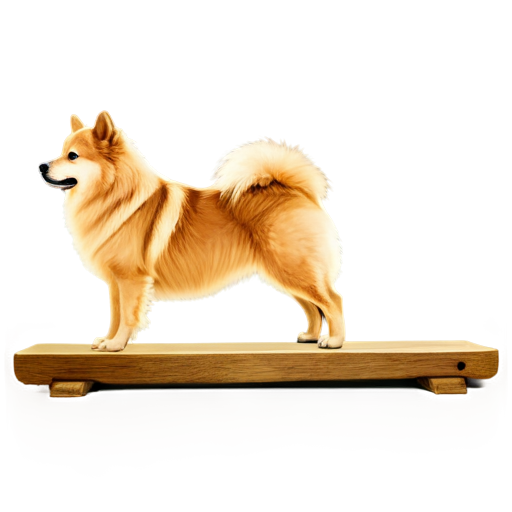 small spitz on fitness plank from side, golden spitz, no humans, no lineart, spitz full body, dark plank, simple background - icon | sticker