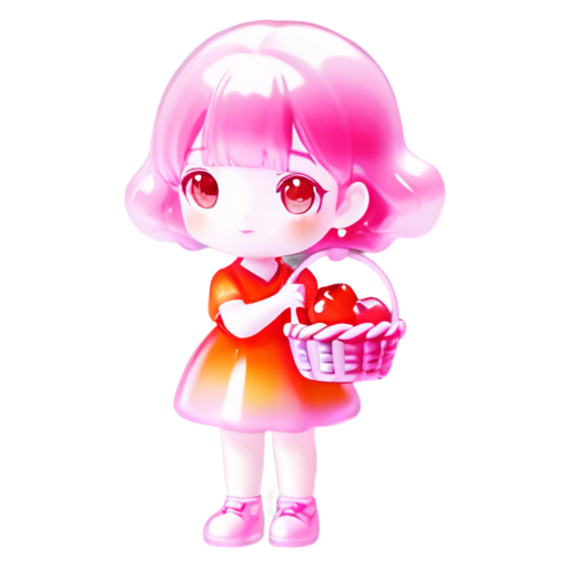 girl with a basket of pink fruits - icon | sticker