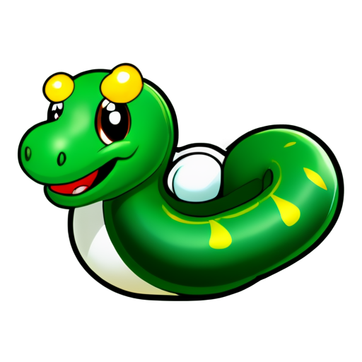 A cute green snake play whith the snowman - icon | sticker