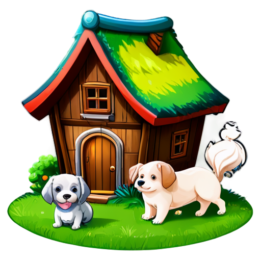 There is a house on the grass and there are animals around. - icon | sticker