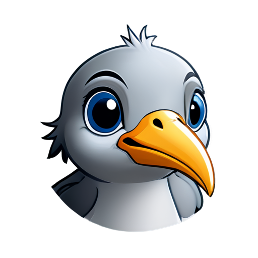 A simple line-drawn cartoon avatar of a cute bird's head with its beak open, in profile. - icon | sticker