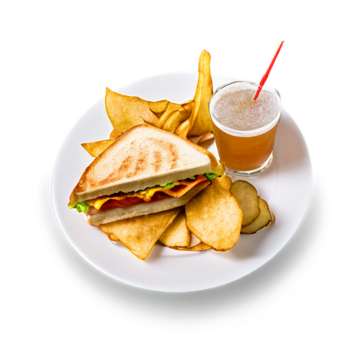 sandwitch and potato chips on a plate and a soft drink beside - icon | sticker