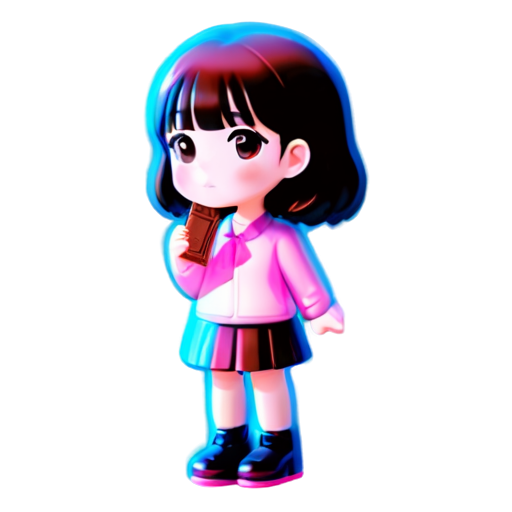 girl eating chocolate bar pink color - icon | sticker