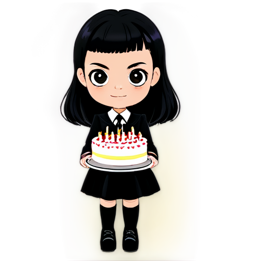 Wednesday Addams with colorful balloons and birthday cake - icon | sticker