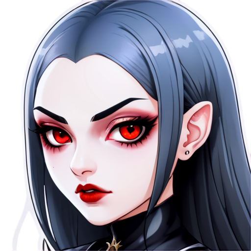 Anime bald vampire face girl with red eyes and dark makeup - icon | sticker