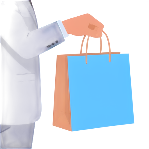 a man's hand holds a paper bag by the handles, in blue colors on a white background - icon | sticker