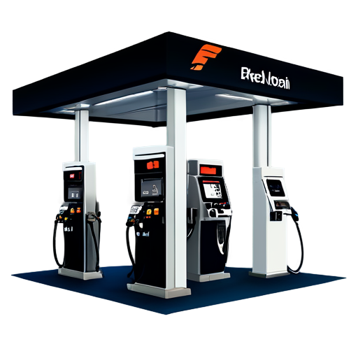 fuel station with self-service terminal with label IBTS - icon | sticker