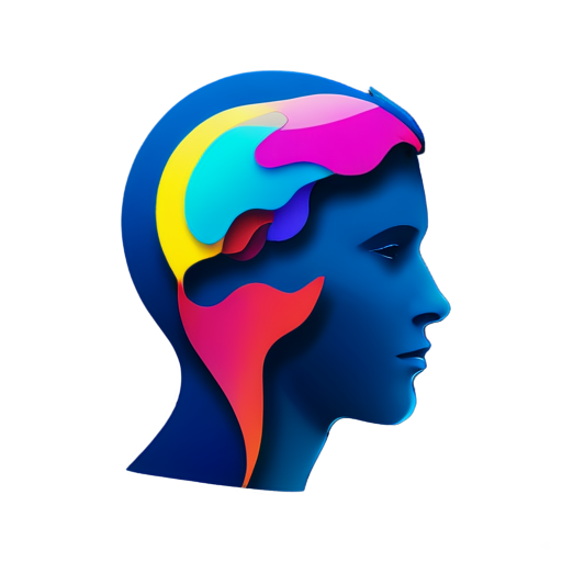 a simple colorful logo about a half-profile headshot of an abstract digital figure with a colorful background - icon | sticker