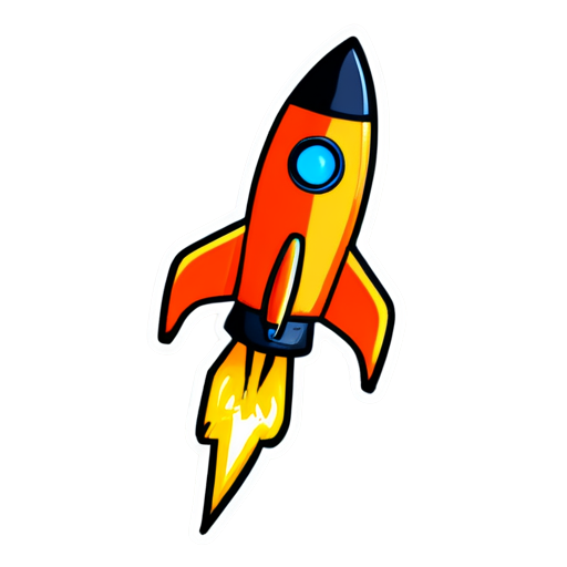 A neon rocket flying alone among the stars - icon | sticker