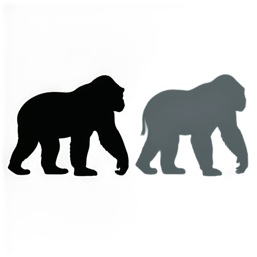 simple black gorilla with another mammal that is the color white, inside it - icon | sticker