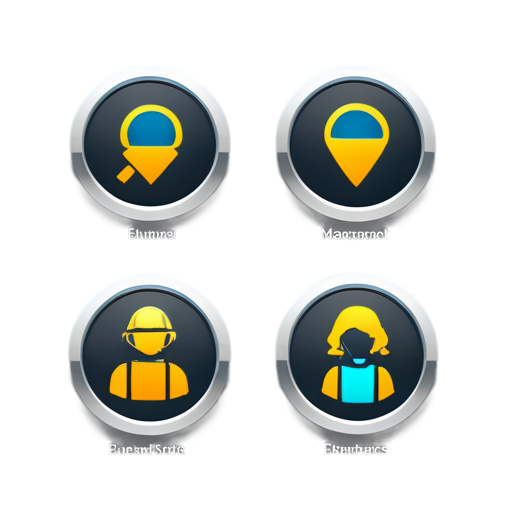 Design a set of minimalist, professional icons representing different roles in a development team, each labeled with its role. The icons should have a clean, modern style, without cartoonish elements. Include: QA icon with a magnifying glass and bug - icon | sticker