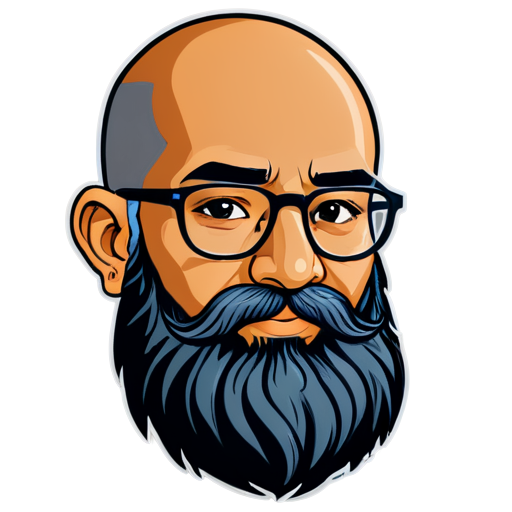 Indian guru bald head with long beard & glasses - icon | sticker