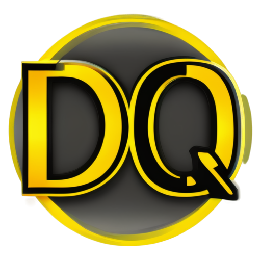 Generate icon with the phrase "DOM QA" in yellow style. Both words in different colors - icon | sticker