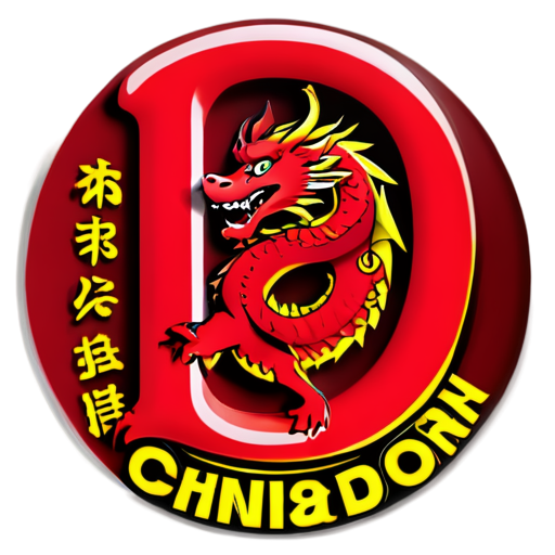 red round logo with red background and china yellow dragon on letter B - icon | sticker