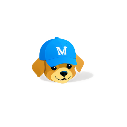 Happy blue and green dog with a cap with the inscription "————-" - icon | sticker