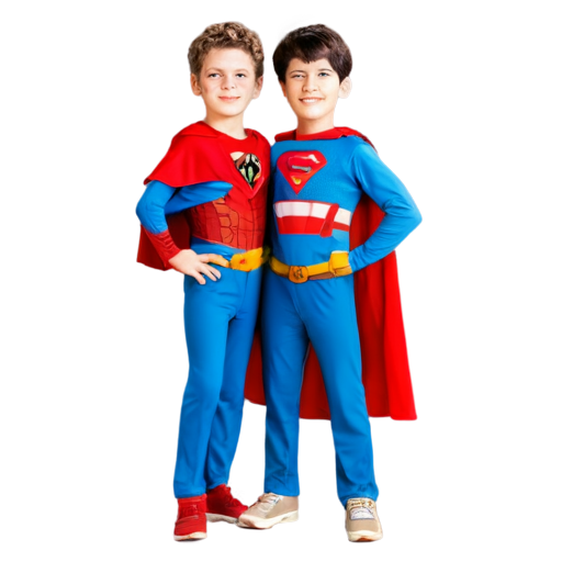 Boys in super hero outfits holding real life fans used to reduce heat going to save the world. - icon | sticker