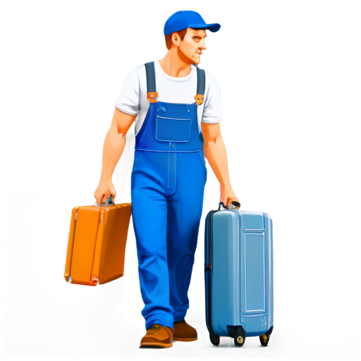 Plumber with a suitcase in the house. Image in blue tones. Realistic - icon | sticker