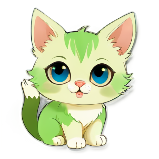 CLEVER cat in soft green and ping beige colors - icon | sticker