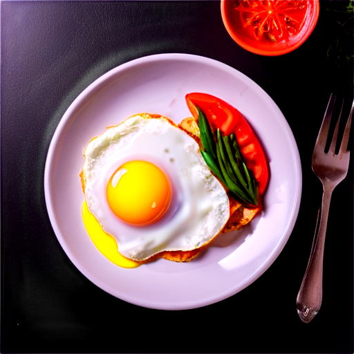 Slightly golden-brown fried egg, with a hint of shine on the surface and a bite mark. Freshly cooked scrambled eggs, the edges are slightly crispy, with a bite-sized 缺口 in the center. The sunlight falls on the fried egg, details are clear, presenting an inviting glossy appearance. A fried egg with a bite taken out of it is placed on a white plate, with a blurry background of a kitchen environment. The delicate yolk oozes out, forming a striking contrast with the bite marks at the edges. - icon | sticker