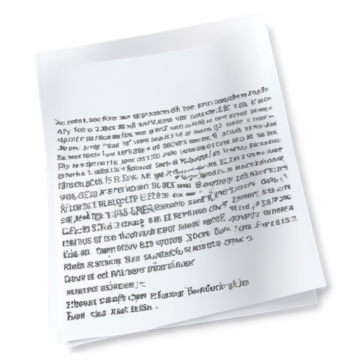 sheet filled with text. the whole sheet should be visible. the background is transparent. there should be nothing behind the sheet. the color of the paper is silver. the color of the letters is black - icon | sticker