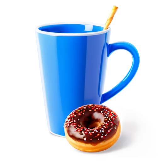 coffee in a blue mug, donut leaning up against the mug - icon | sticker