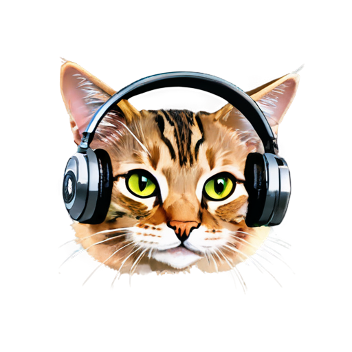 A cat head with headphones - icon | sticker