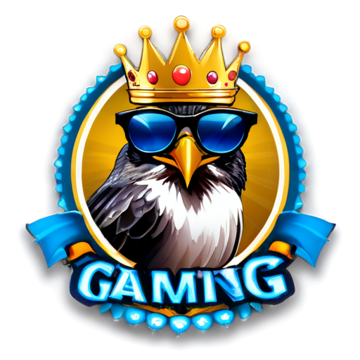 logo for gaming team with Starling with crown and sunglasses - icon | sticker