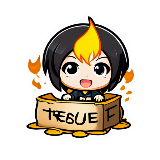 Signed “treasure” with burning letters in the background - icon | sticker