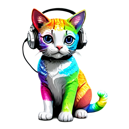 A rainbow cat with headphones and a gaming controller - icon | sticker