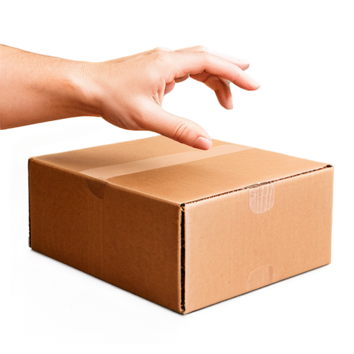 hand pointing into a cardboard box - icon | sticker