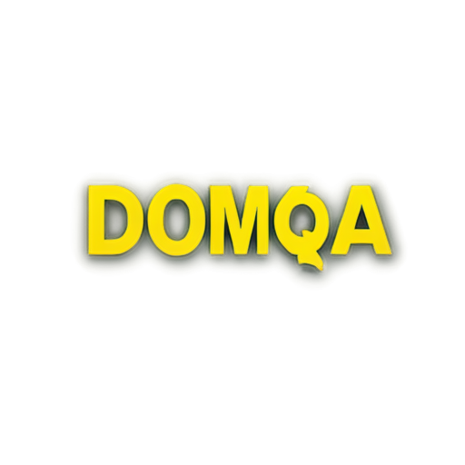 Generate icon with the phrase "DOM QA" in yellow stile - icon | sticker