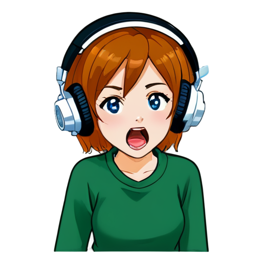 The person wearing headphones is shouting with their mouth wide open. - icon | sticker