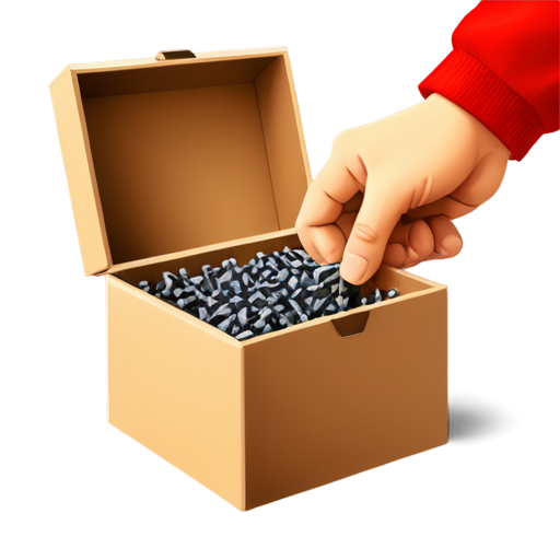 a hand pulling a screw out of a box of screws - icon | sticker