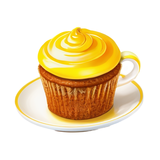 coffee, cake, bun in yellow-orange colors - icon | sticker