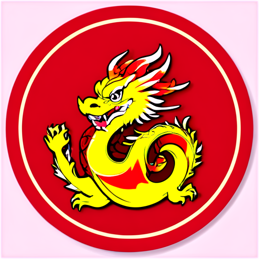 red round logo with red background and china yellow dragon on letter B - icon | sticker