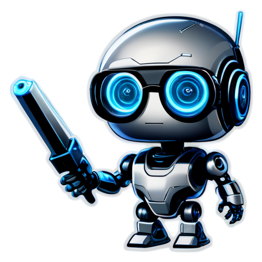 AI robot with tech-inspired glasses, cute, cartoon,cool，Cyberpunk，robotic - icon | sticker