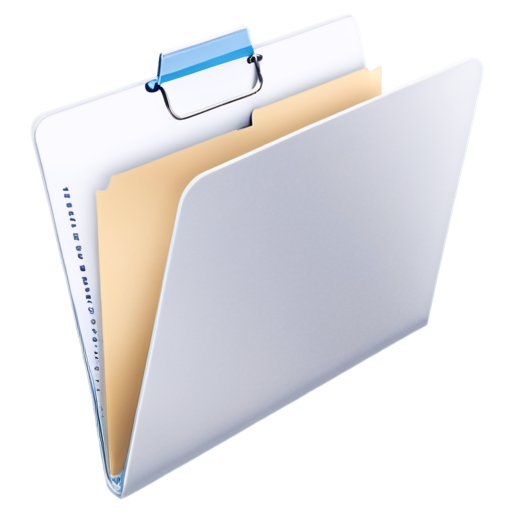 thick silver folder with papers. the inscription on the folder is "Case". sheets should stick out of the folder. the background is transparent. the image should take up 50% of the space. - icon | sticker