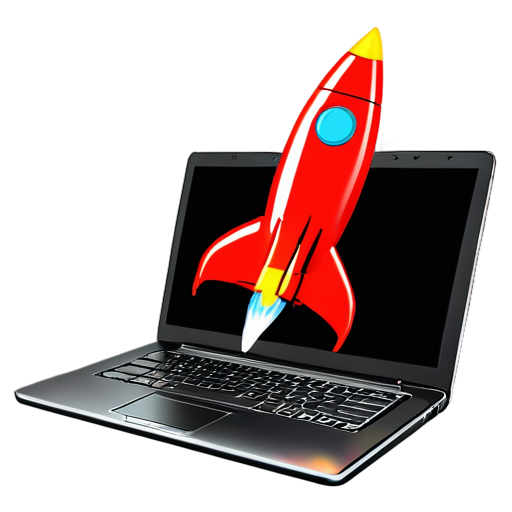 red rocket out of a laptop's screen - icon | sticker