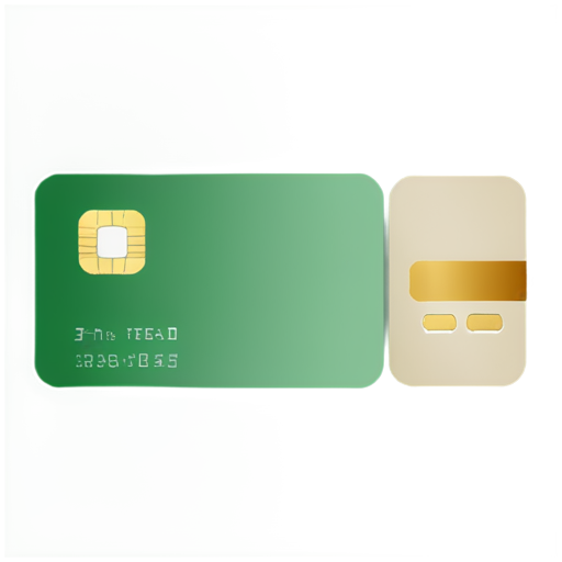 Create a stylized icon for payment methods, featuring a credit card and cash bill. The design should be modern and flat, with clean lines. Use deep green for the card and warm beige for the cash bill, ensuring the colors align with the overall color scheme of the product card. The background should be minimal. - icon | sticker